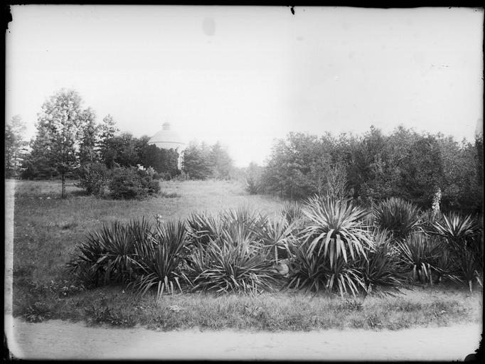 Parc, vue générale, pigeonnier à l'arrière-plan