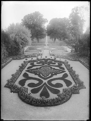 Parc : vue plongeante sur un parterre de fleurs