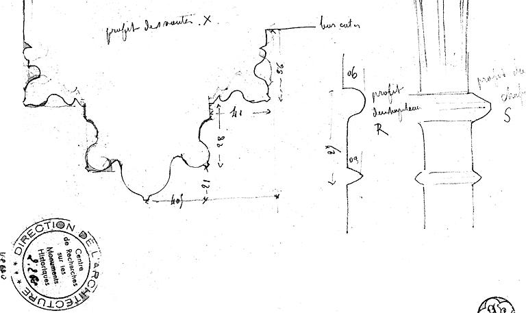 Profil des nervures des voûtes de la nef, croquis