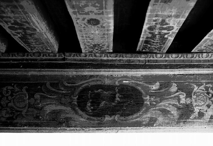 Plafond peint de la chambre, détail, escalier A, 2ème étage