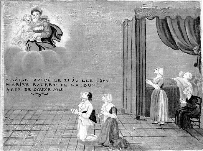 Peinture, ex-voto 24 : Guérison d'une enfant, Miracle arrivé le 21 juillet 1805, Marie Baubet de Laudun, agée de douze ans