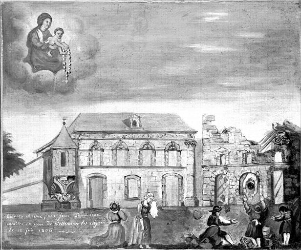 Peinture, ex-voto 25 : Chute d'un homme sur un chantier, ex-voto reçu pour Jean Lamoureux, maître maçon de Villeneuve-lèz-Avignon, le 12 juin 1806