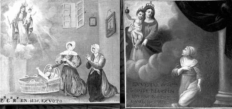 Peinture, ex-voto 44 : enfant malade et 33 : Madame Louise Martin