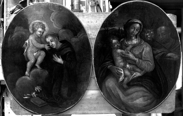 La Vierge à l'Enfant et saint Antoine de Padoue, deux peintures ovales sur toile