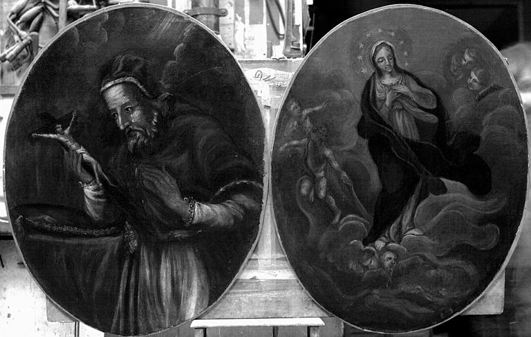 Assomption et sainte Bonaventure, deux peintures ovales sur toile
