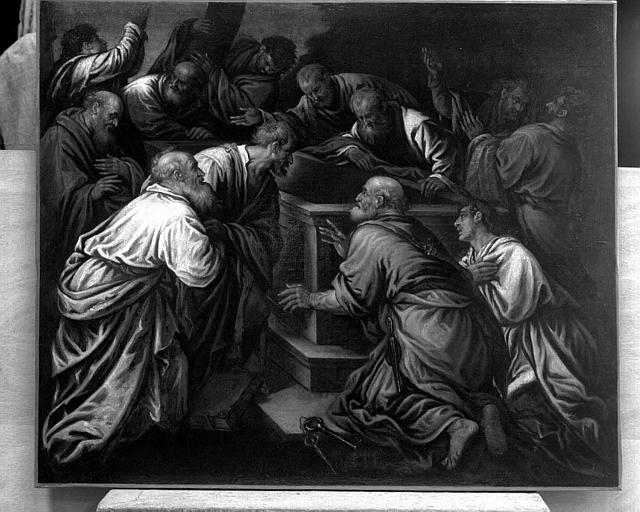 Les apôtres au tombeau de la Vierge, peinture sur toile
