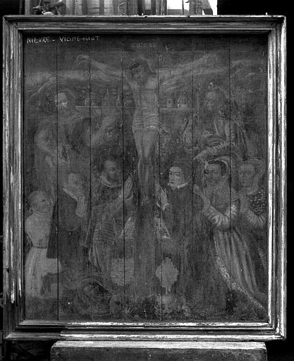 Le Christ en croix entouré de la famille des donateurs et de leurs patrons, panneau peint