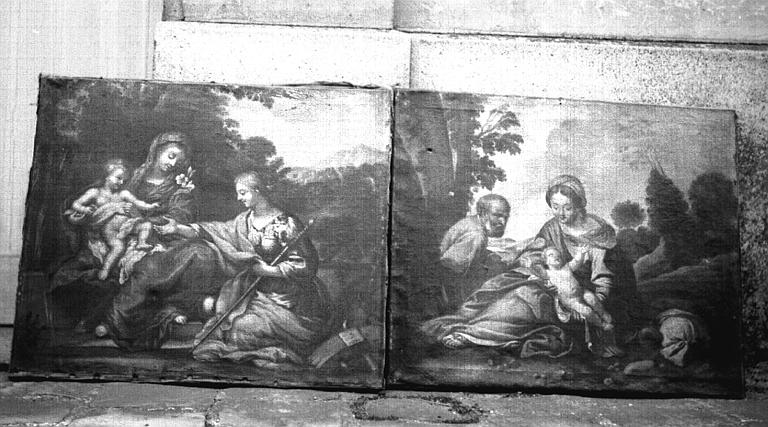 Mariage de sainte Catherine et La sainte Famille, deux peintures sur toile