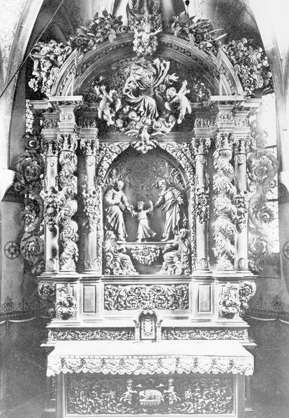 autel, tabernacle, retable, statues (2), groupe sculpté (maître-autel, autel tombeau, retable architecturé)