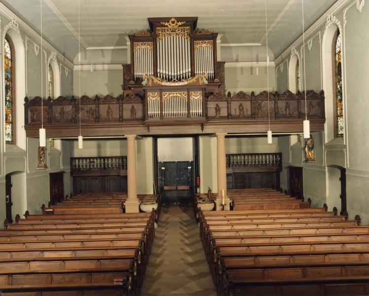 garde-corps de tribune : thème du cantique des trois enfants (vue générale avec le buffet d'orgue)