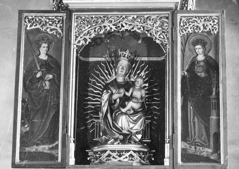 Retable du maître-autel : sainte Catherine, sainte Barbe, Annonciation, Vierge à l'Enfant