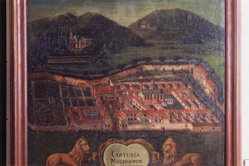 tableau et son cadre : La chartreuse de Molsheim en 1744 (détail, vue de la chartreuse)