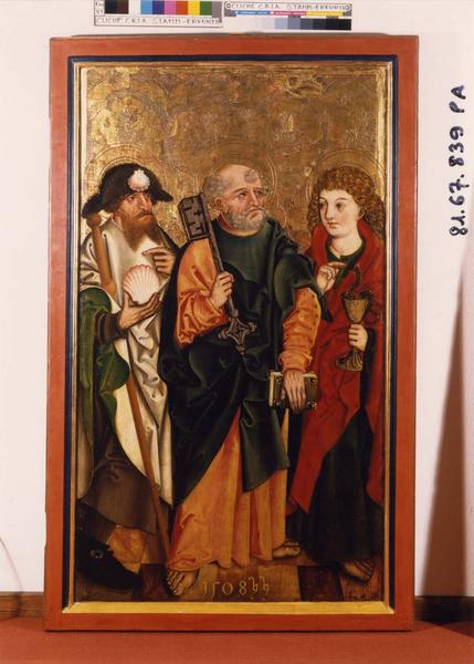 volet de polyptyque : Saint Jacques le Majeur, saint Pierre et saint Jean l'Evangéliste