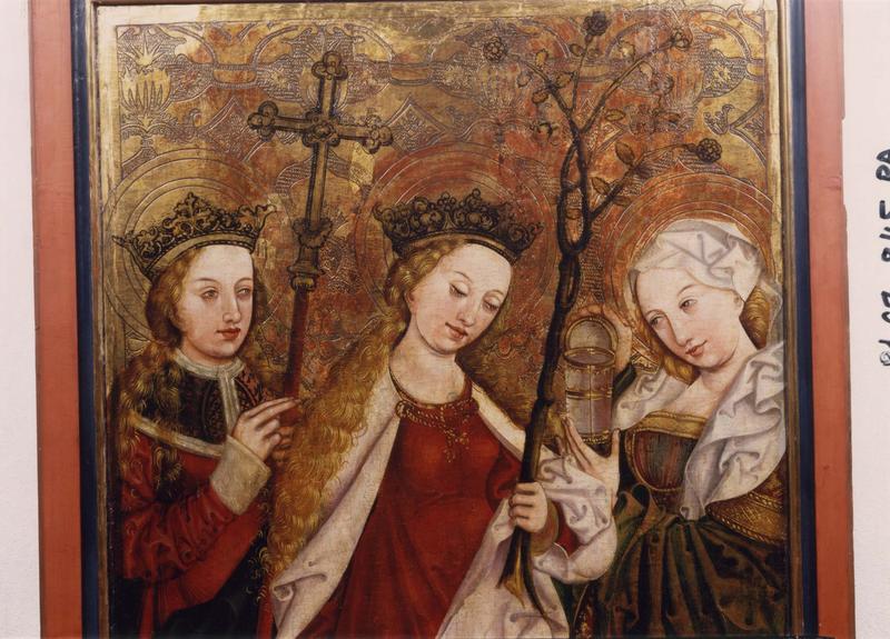 volet de polyptyque : Sainte Marguerite, sainte Dorothée et sainte Claire (détail)