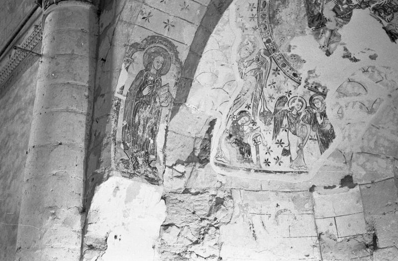 Peinture monumentale, transept nord, absidiole : sainte Catherine (avant restauration)