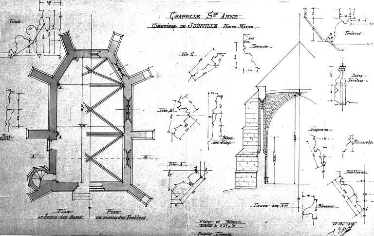 Plan et profil de mouluration, coupe