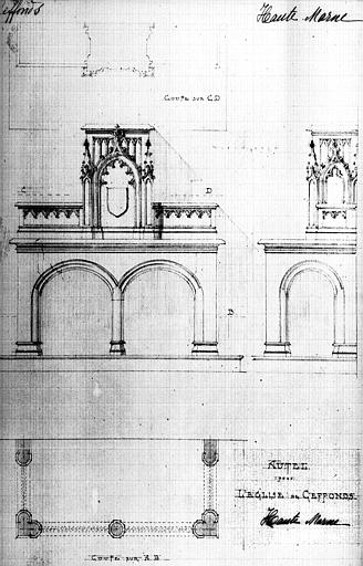 Autel et tabernacle, plan, élévation et coupe horizontale