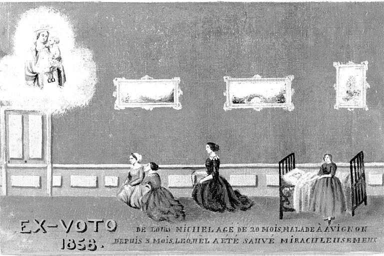 Peinture, ex-voto 69 : Guérison de Louis-Michel, agé de 20 mois, malade à Avignon depuis 3 mois lequel a été sauvé miraculeusement