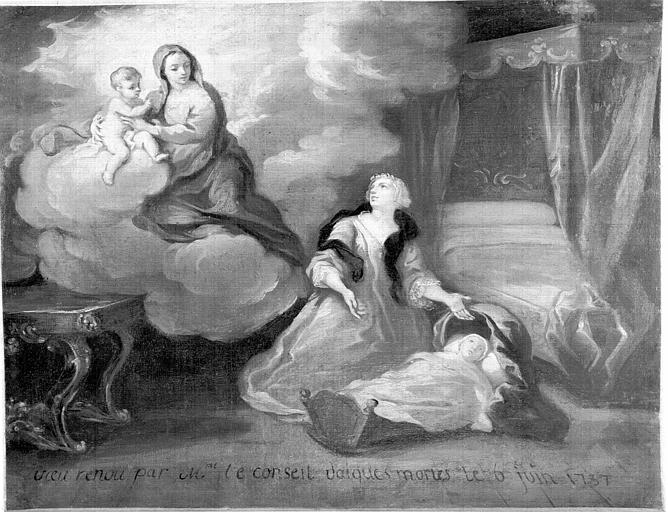 Peinture, ex-voto 16 : Enfant malade, voeu renoué par la femme du conseiller d'Aigues-Mortes, le 6 juin 1737