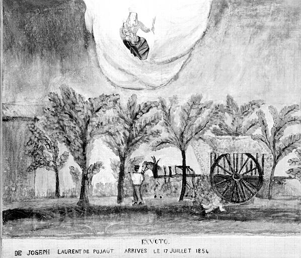 Peinture, ex-voto 64 : Accident de charrette de Joseph-Laurent de Pujaut, arrivé le 17 juillet 1854