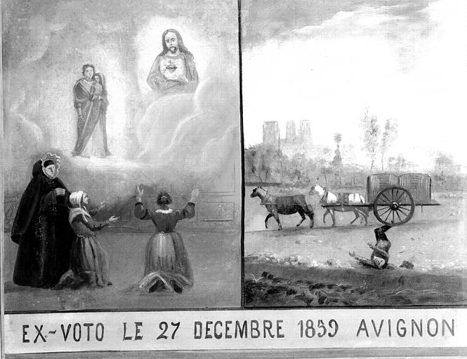 Peinture, ex-voto 73 : Chute de charrette, à Avignon, le 27 décembre 1859