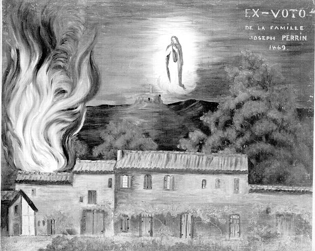 Peinture, ex-voto 89 : Incendie de la demeure de la famille Joseph Perrin