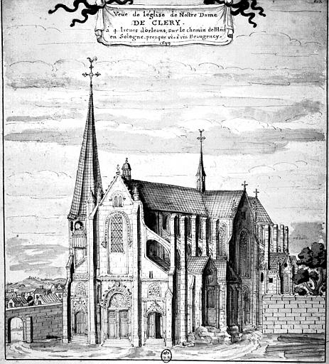 Vue de l'église Notre-Dame de Clery, gravure