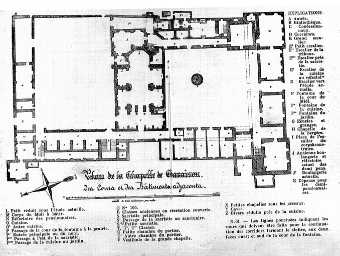 Plan de la chapelle, des cours et des bâtiments adjacents