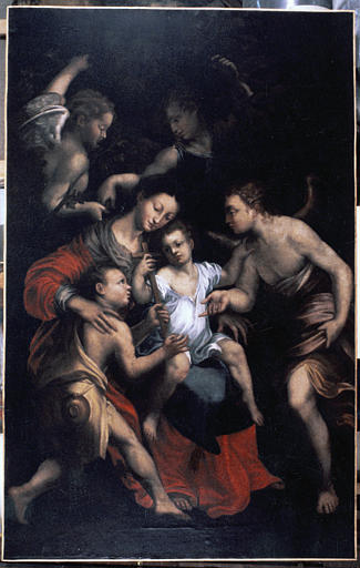 Tableau : la Vierge à l'Enfant entourée de saint Jean-Baptiste et de trois anges