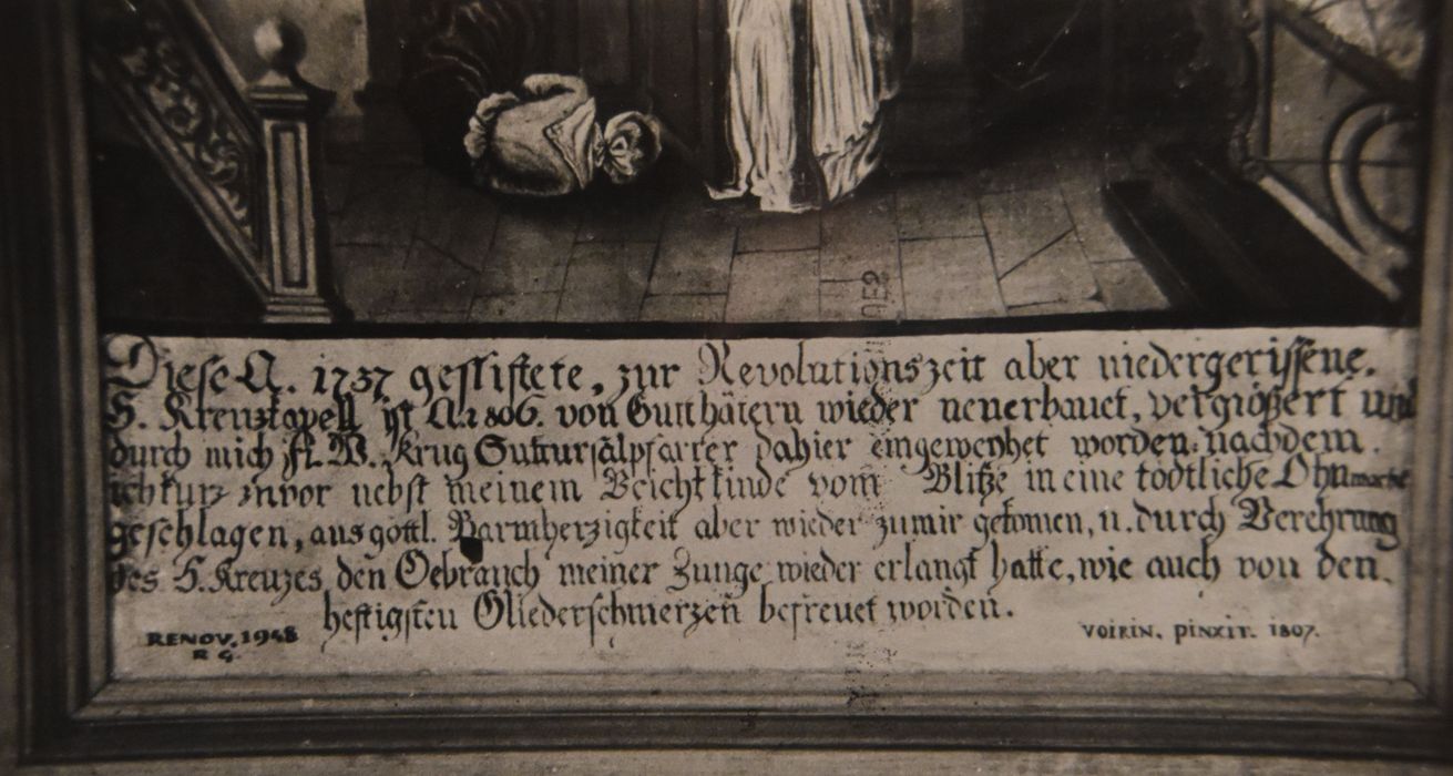 tableau ex-voto : curé et pénitente évanouis dans un confessionnal touchés par la foudre
