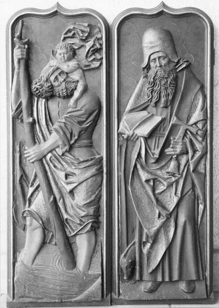 2 bas-reliefs : saint Christophe, saint Antoine l'ermite