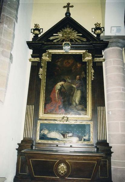 tableau de l'autel du Sacré-Coeur : Sainte Catherine d'Alexandrie, Saint Jean Eudes, Sainte Marguerite-Marie Alacoque, vue générale