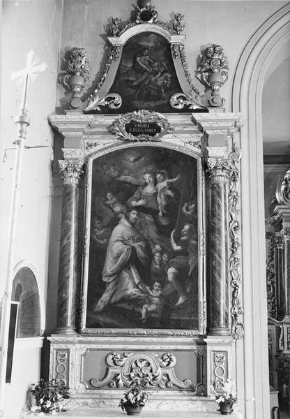 Autel, retable, 2 tableaux : la Vierge à l'Enfant et saint Bernard entourés d'anges, saint Roch