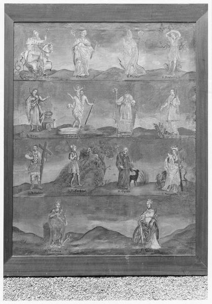 tableau : quatorze saints intercesseurs disposés sur quatre registres, vue générale