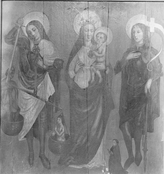 Tableau : Vierge à l'Enfant avec saint Michel et saint Gangolphe, calvaire