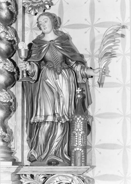 retable du Rosaire, statue : sainte Barbe, vue générale