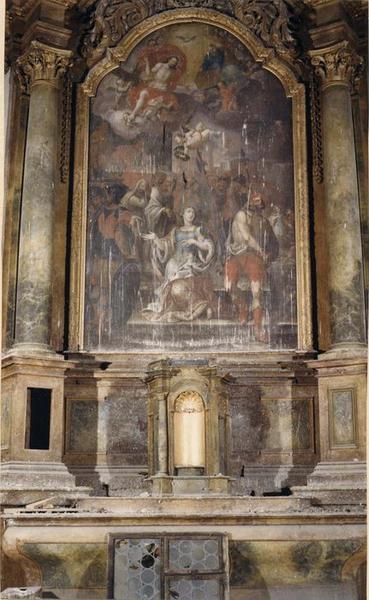 autel, retable, tableau (maître-autel) : le martyre de sainte Catherine, vue générale, vue partielle - © Ministère de la Culture (France), Médiathèque du patrimoine et de la photographie (objets mobiliers), tous droits réservés