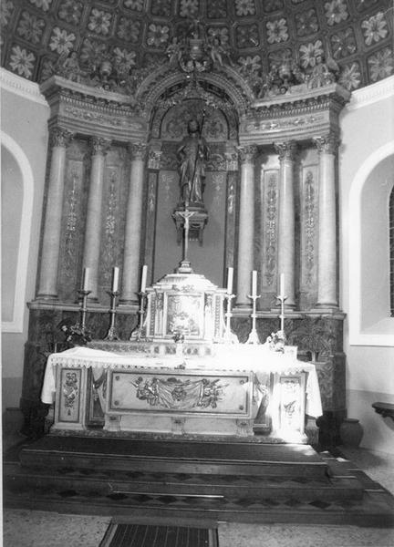 autel, tabernacle, baldaquin, statue, bas-relief (maître-autel) : saint Jacques le Majeur, sainte Cène, dit de saint Jacques le Majeur, vue générale