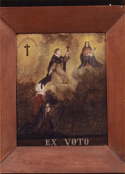 tableau ex-voto : Vierge à l'Enfant, saint Jacques intercédant en faveur d'une femme et d'une fillette à genoux, vue générale