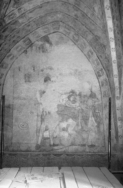 Peinture murale, deuxième chapelle sud de la nef, mur est : décapitation de saint Jean-Baptiste