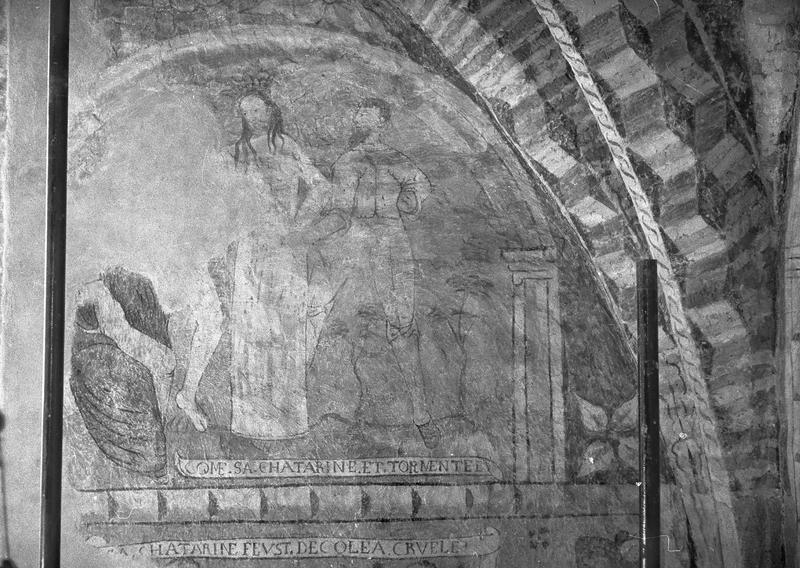 Peinture monumentale, première chapelle sud de la nef, mur sud : martyre de sainte Catherine