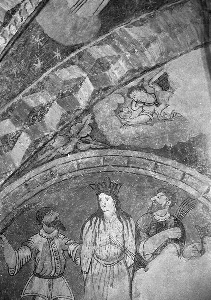 Peinture monumentale, première chapelle sud de la nef, mur sud : martyre de sainte Catherine