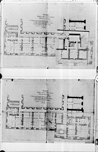 Deux plans du 2ème étage du pavillon et de l'aile sur la place d'armes