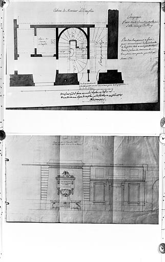 Deux plans du cabinet du Dauphin et de la fontaine entre les 2 corps de gardes