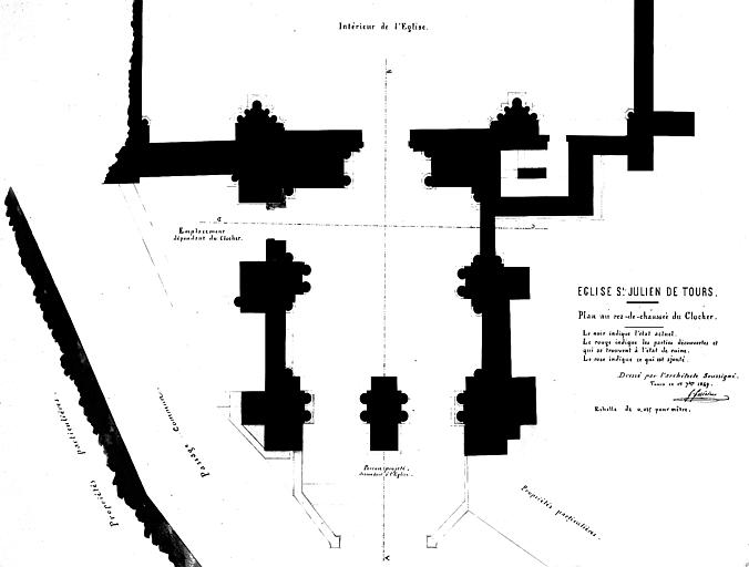 Projet de restauration du clocher, plan au rez-de-chaussée, f.7