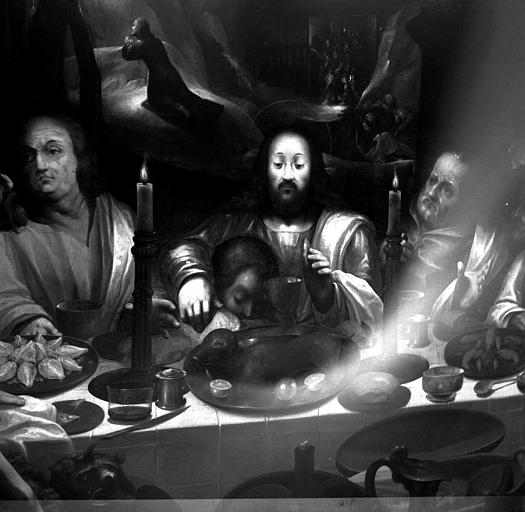 Tableau : 'La Cène', détail du Christ bénissant le vin, huile sur toile - © Ministère de la Culture (France), Médiathèque du patrimoine et de la photographie, diffusion RMN-GP