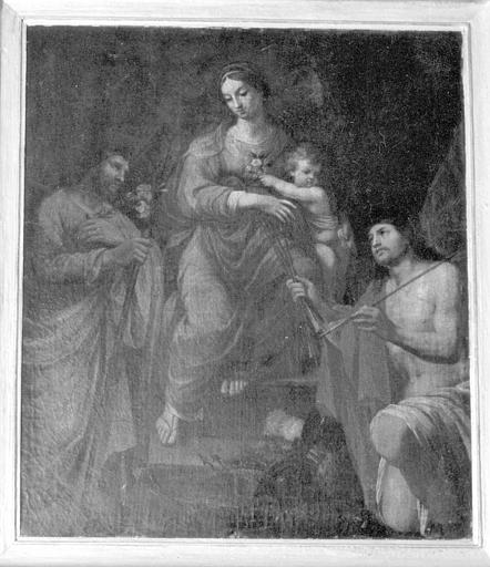 tableau : Vierge à l'Enfant encadrée par saint Joseph et saint Sébastien (la)