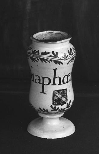 Pot à pharmacie (pilulier) en faïence, à décor de branchages et armoiries - © Ministère de la Culture (France), Médiathèque du patrimoine et de la photographie (objets mobiliers), tous droits réservés