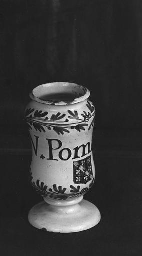 Pot à pharmacie (pilulier) en faïence, à décor de branchages et armoiries - © Ministère de la Culture (France), Médiathèque du patrimoine et de la photographie (objets mobiliers), tous droits réservés