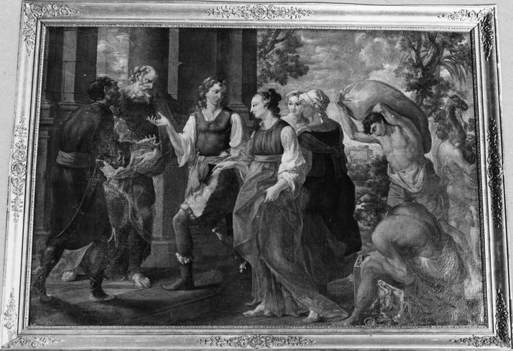 Tableau : Eliézer présente Rébecca à Abraham, huile sur toile